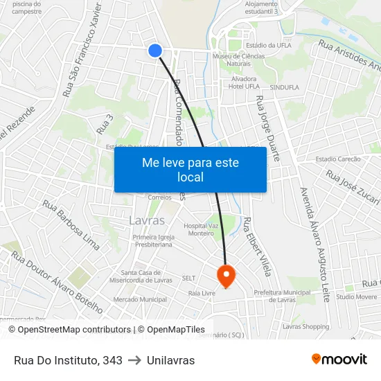 Rua Do Instituto, 343 to Unilavras map