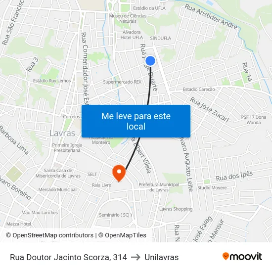 Rua Doutor Jacinto Scorza, 314 to Unilavras map