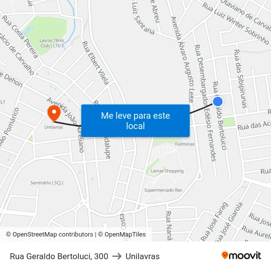 Rua Geraldo Bertoluci, 300 to Unilavras map