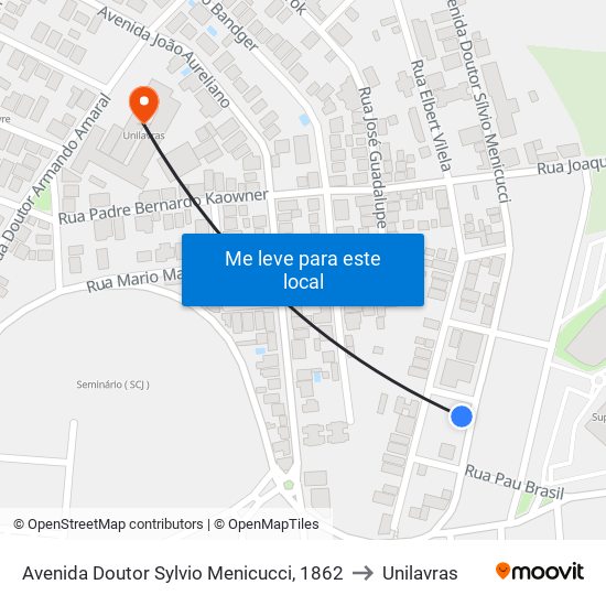 Avenida Doutor Sylvio Menicucci, 1862 to Unilavras map