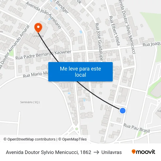 Avenida Doutor Sylvio Menicucci, 1862 to Unilavras map