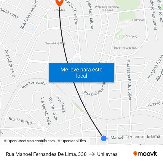 Rua Manoel Fernandes De Lima, 338 to Unilavras map