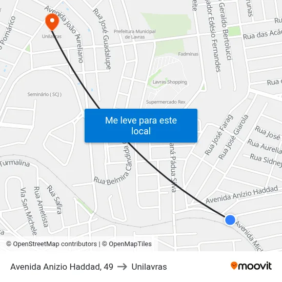 Avenida Anizio Haddad, 49 to Unilavras map