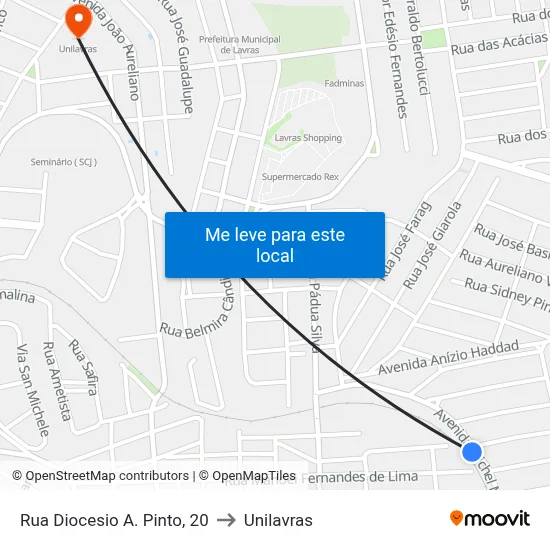 Rua Diocesio A. Pinto, 20 to Unilavras map