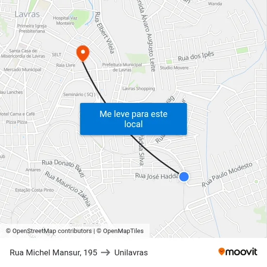Rua Michel Mansur, 195 to Unilavras map