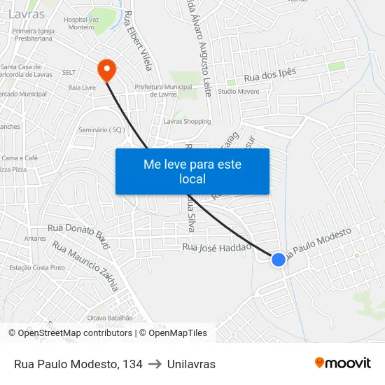 Rua Paulo Modesto, 134 to Unilavras map