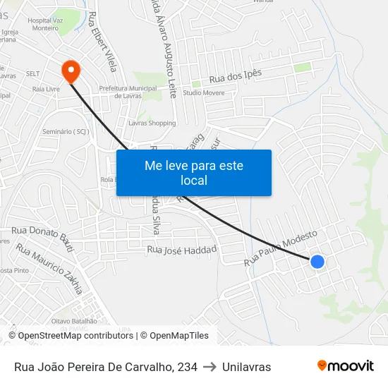 Rua João Pereira De Carvalho, 234 to Unilavras map