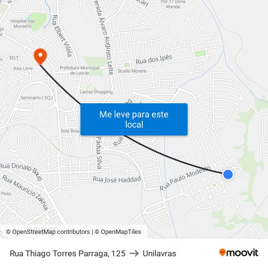 Rua Thiago Torres Parraga, 125 to Unilavras map