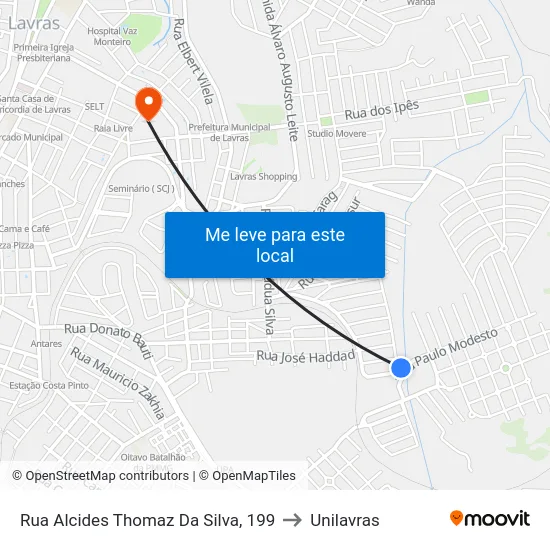 Rua Alcides Thomaz Da Silva, 199 to Unilavras map