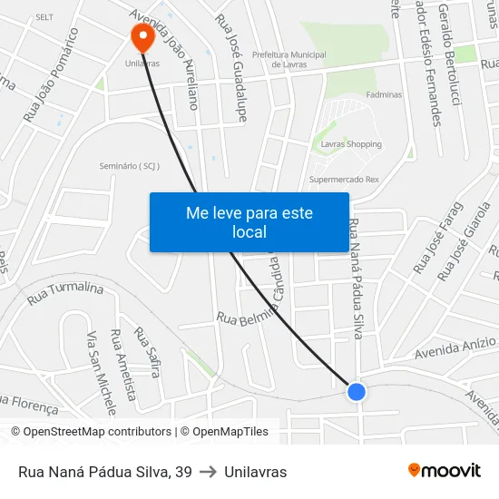 Rua Naná Pádua Silva, 39 to Unilavras map