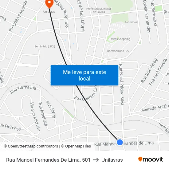 Rua Manoel Fernandes De Lima, 501 to Unilavras map