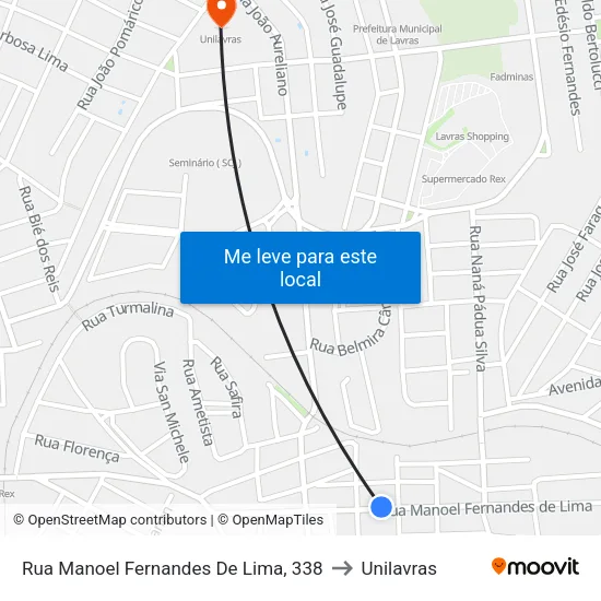 Rua Manoel Fernandes De Lima, 338 to Unilavras map
