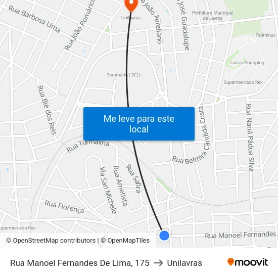 Rua Manoel Fernandes De Lima, 175 to Unilavras map