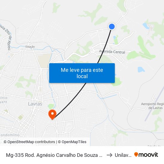 Mg-335 Rod. Agnésio Carvalho De Souza Km 86,0 Sul to Unilavras map