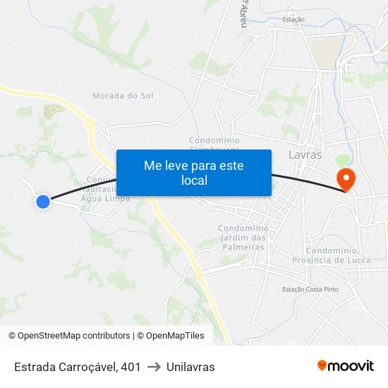 Estrada Carroçável, 401 to Unilavras map