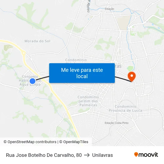 Rua Jose Botelho De Carvalho, 80 to Unilavras map