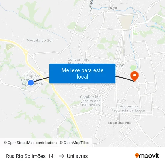 Rua Rio Solimões, 141 to Unilavras map