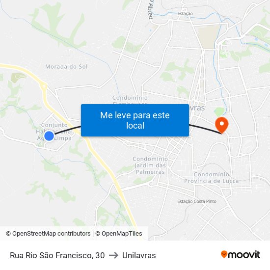 Rua Rio São Francisco, 30 to Unilavras map