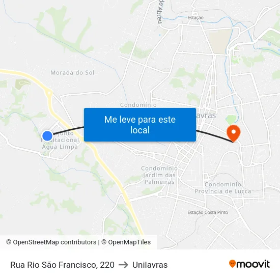 Rua Rio São Francisco, 220 to Unilavras map