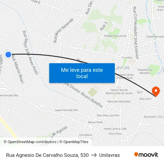 Rua Agnesio De Carvalho Souza, 530 to Unilavras map