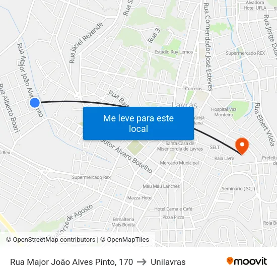 Rua Major João Alves Pinto, 170 to Unilavras map
