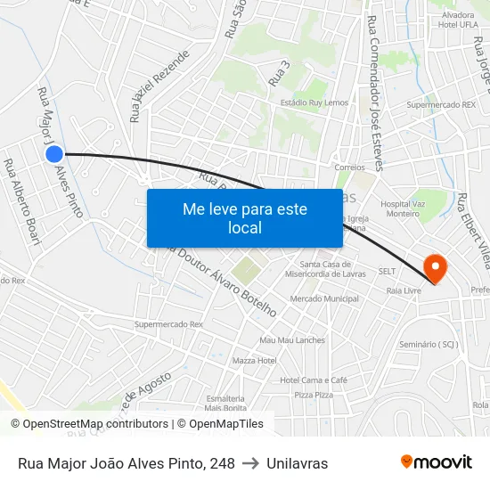 Rua Major João Alves Pinto, 248 to Unilavras map