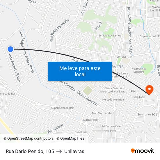 Rua Dário Penido, 105 to Unilavras map