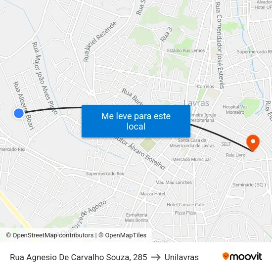 Rua Agnesio De Carvalho Souza, 285 to Unilavras map