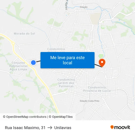 Rua Isaac Maximo, 31 to Unilavras map