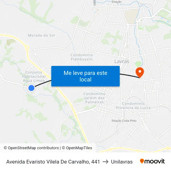 Avenida Evaristo Vilela De Carvalho, 441 to Unilavras map