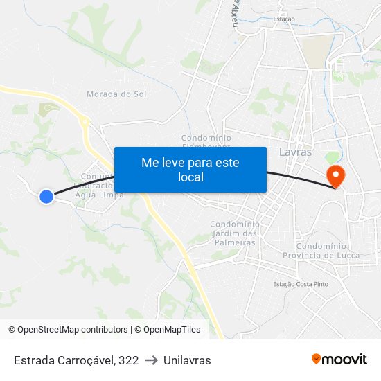 Estrada Carroçável, 322 to Unilavras map