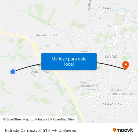 Estrada Carroçável, 519 to Unilavras map