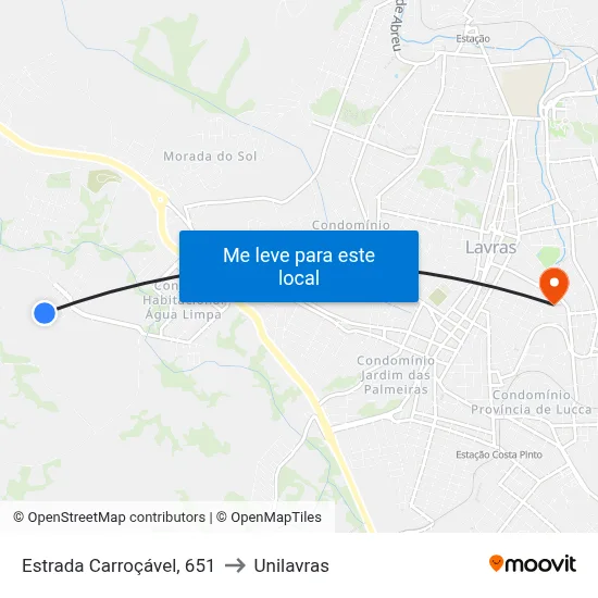 Estrada Carroçável, 651 to Unilavras map