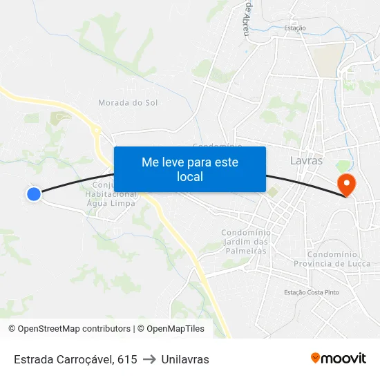 Estrada Carroçável, 615 to Unilavras map