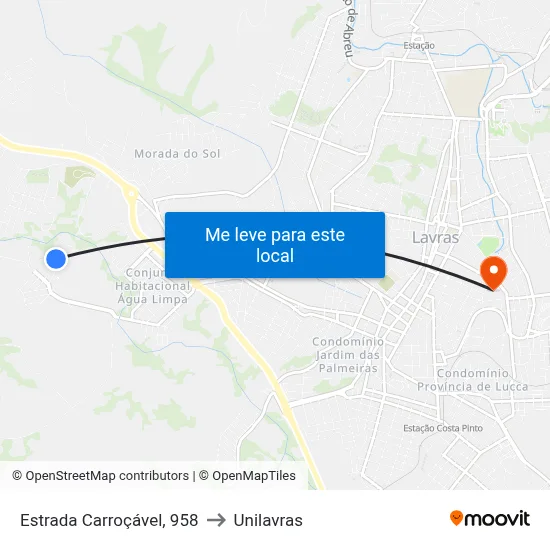 Estrada Carroçável, 958 to Unilavras map