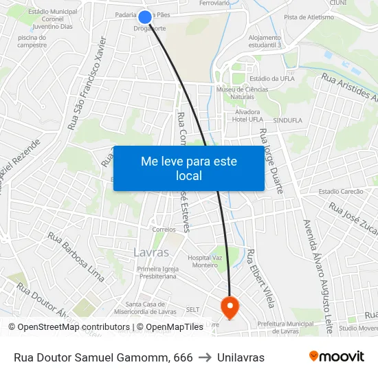Rua Doutor Samuel Gamomm, 666 to Unilavras map