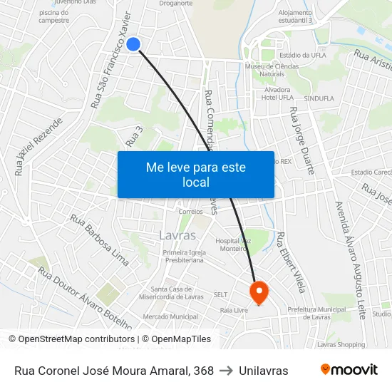 Rua Coronel José Moura Amaral, 368 to Unilavras map