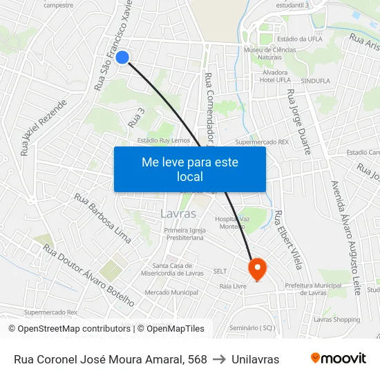 Rua Coronel José Moura Amaral, 568 to Unilavras map