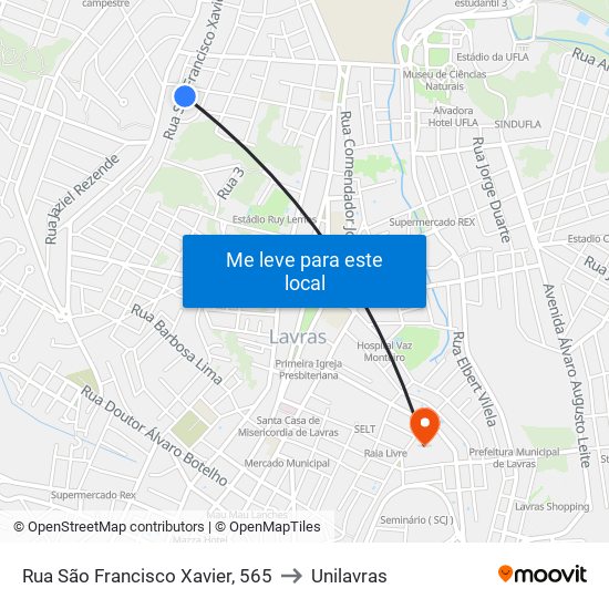 Rua São Francisco Xavier, 565 to Unilavras map