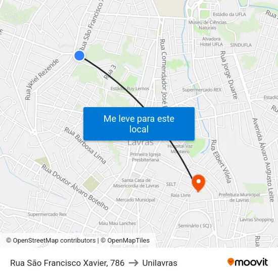 Rua São Francisco Xavier, 786 to Unilavras map