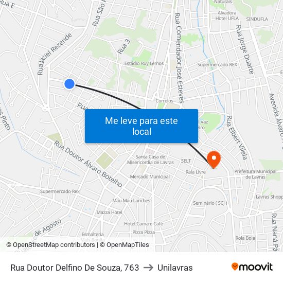 Rua Doutor Delfino De Souza, 763 to Unilavras map