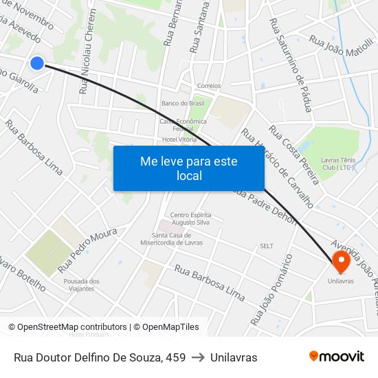 Rua Doutor Delfino De Souza, 459 to Unilavras map