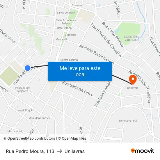 Rua Pedro Moura, 113 to Unilavras map