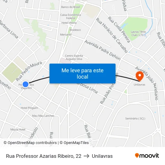 Rua Professor Azarias Ribeiro, 22 to Unilavras map