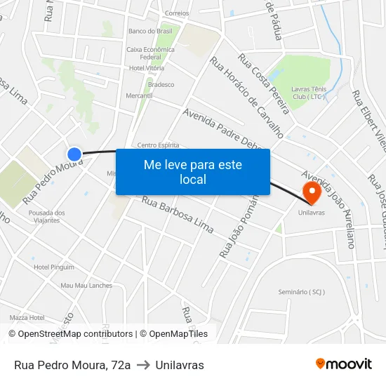 Rua Pedro Moura, 72a to Unilavras map