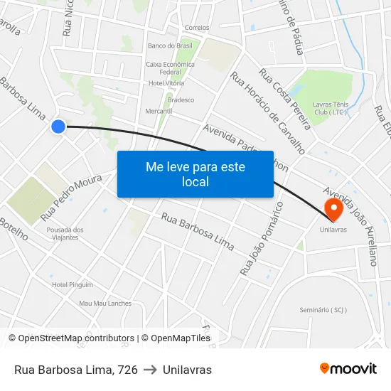 Rua Barbosa Lima, 726 to Unilavras map