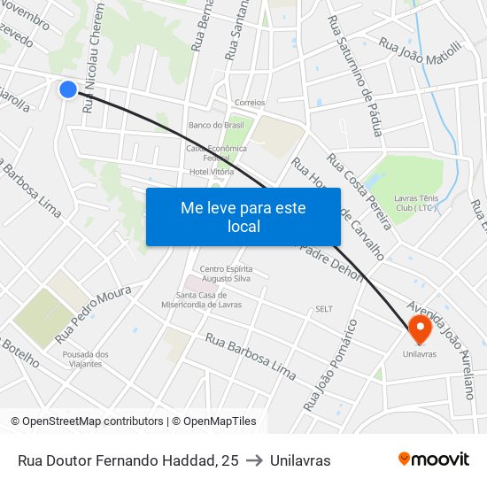 Rua Doutor Fernando Haddad, 25 to Unilavras map