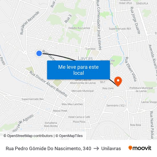 Rua Pedro Gômide Do Nascimento, 340 to Unilavras map