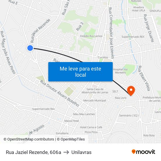 Rua Jaziel Rezende, 606a to Unilavras map