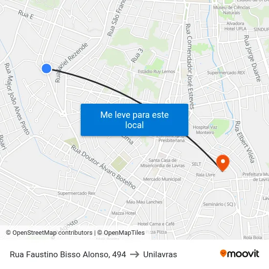 Rua Faustino Bisso Alonso, 494 to Unilavras map